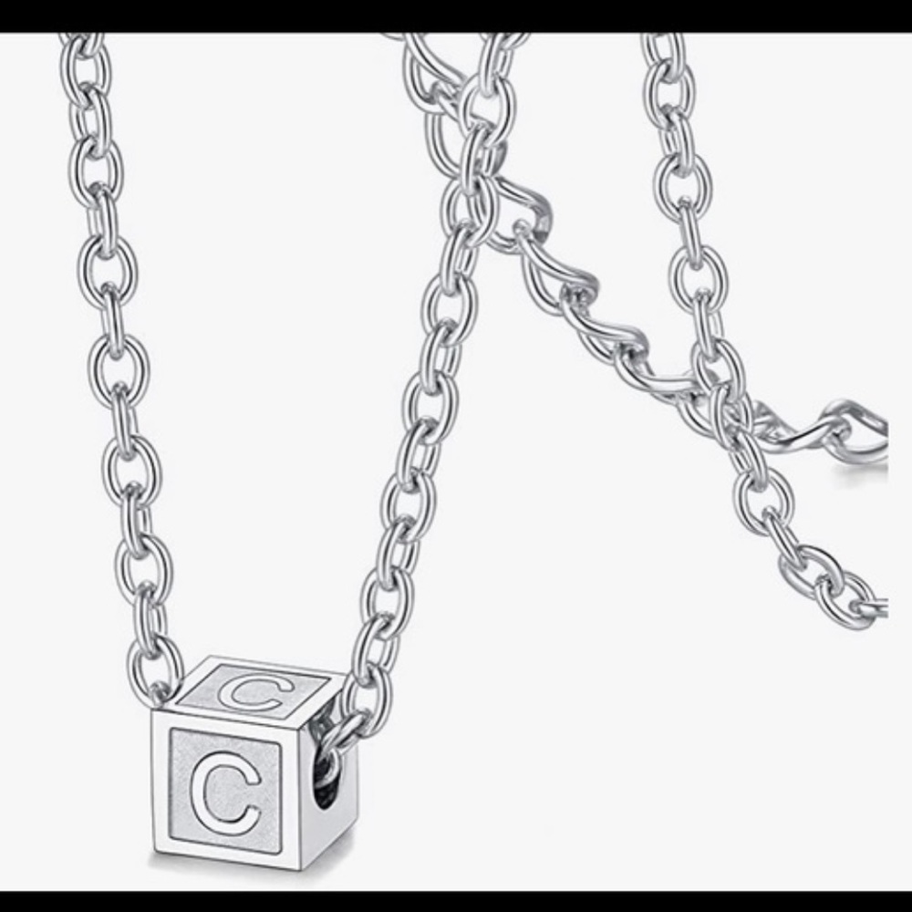 Initial C Alphabet Cube Charm Necklace